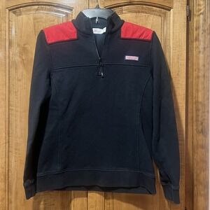 Vineyard Vines Pullover Womens 1/4 Zip Long Sleeve shirt Black Red size Small